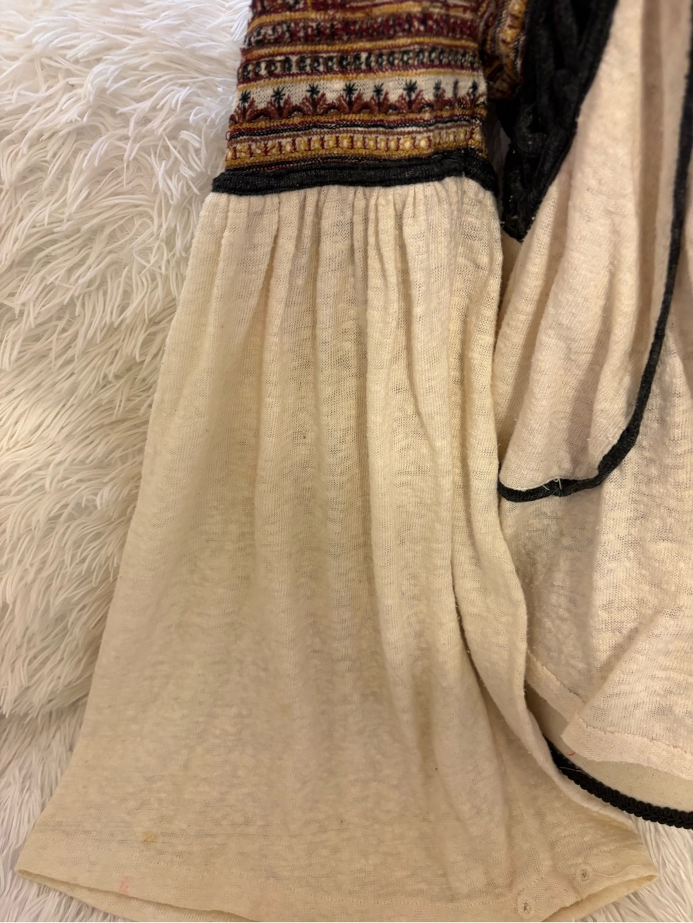 Y2K Free People Cream Peasant Tunic with Black Trim and Maroon Embroidery - Picture 5 of 11